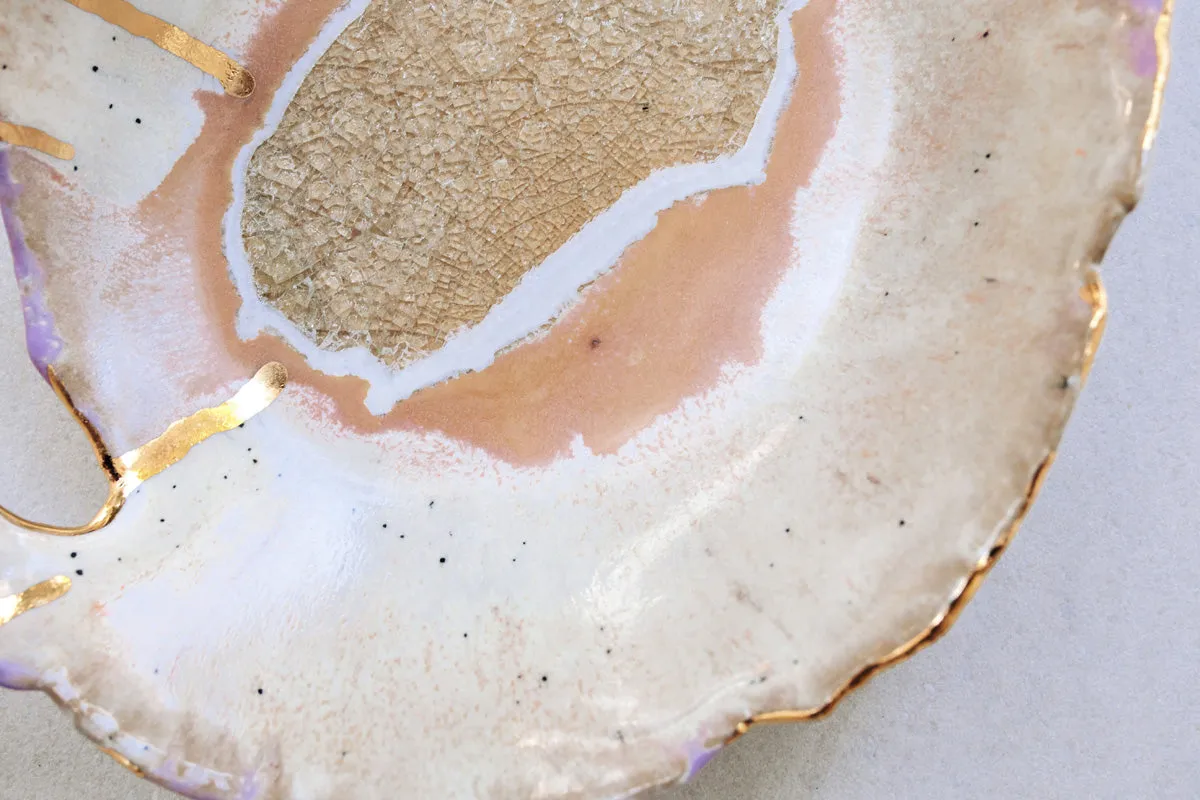 Iceland Dilapidated Bowl, Northern Lights with Gold Rim - Medium