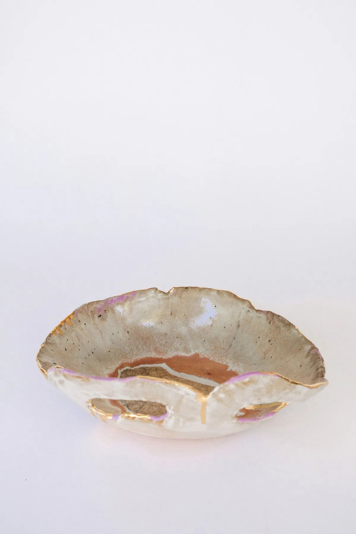 Iceland Dilapidated Bowl, Northern Lights with Gold Rim - Medium