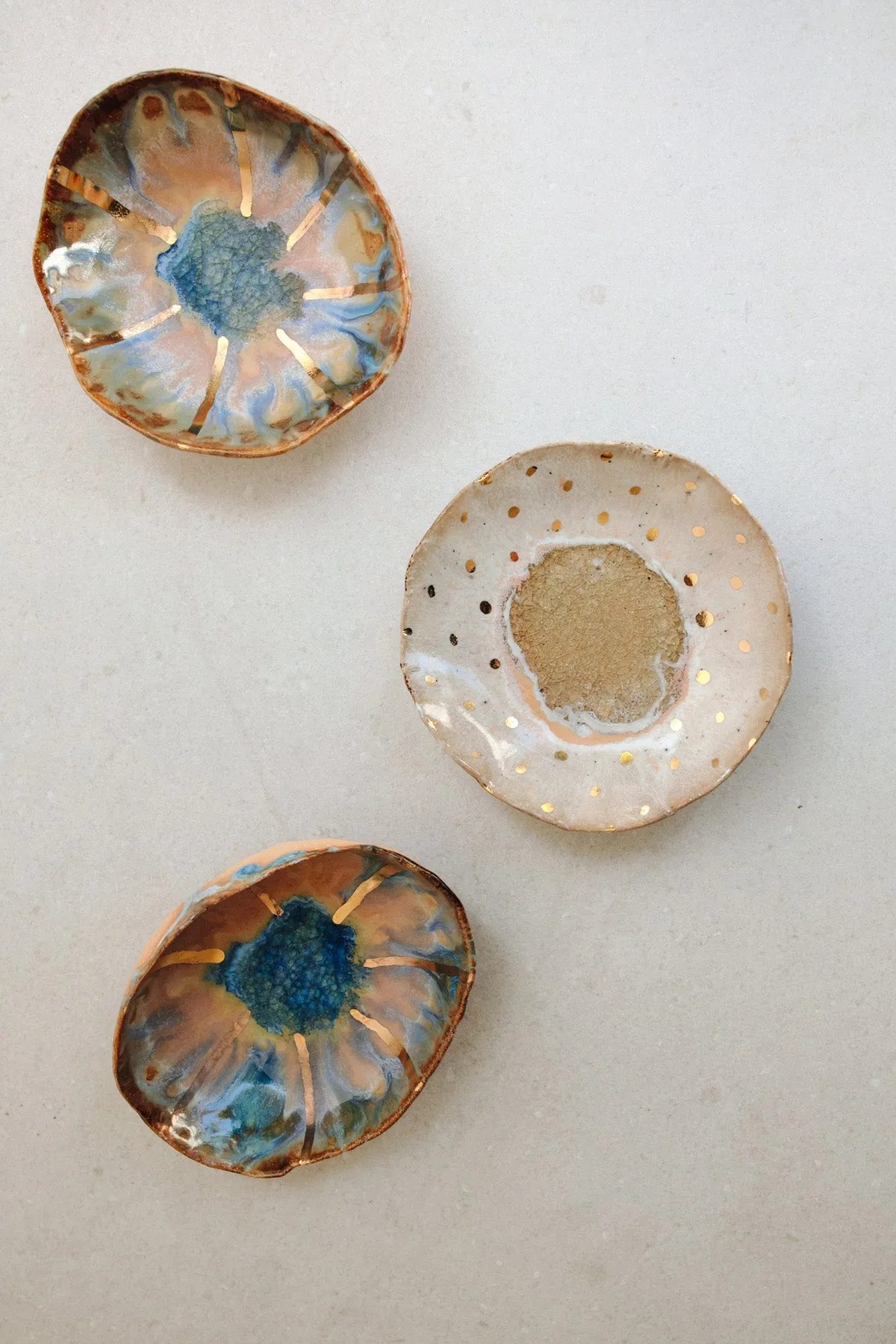 Iceland Footed Dish, Northern Lights with Gold Dots - Extra Small