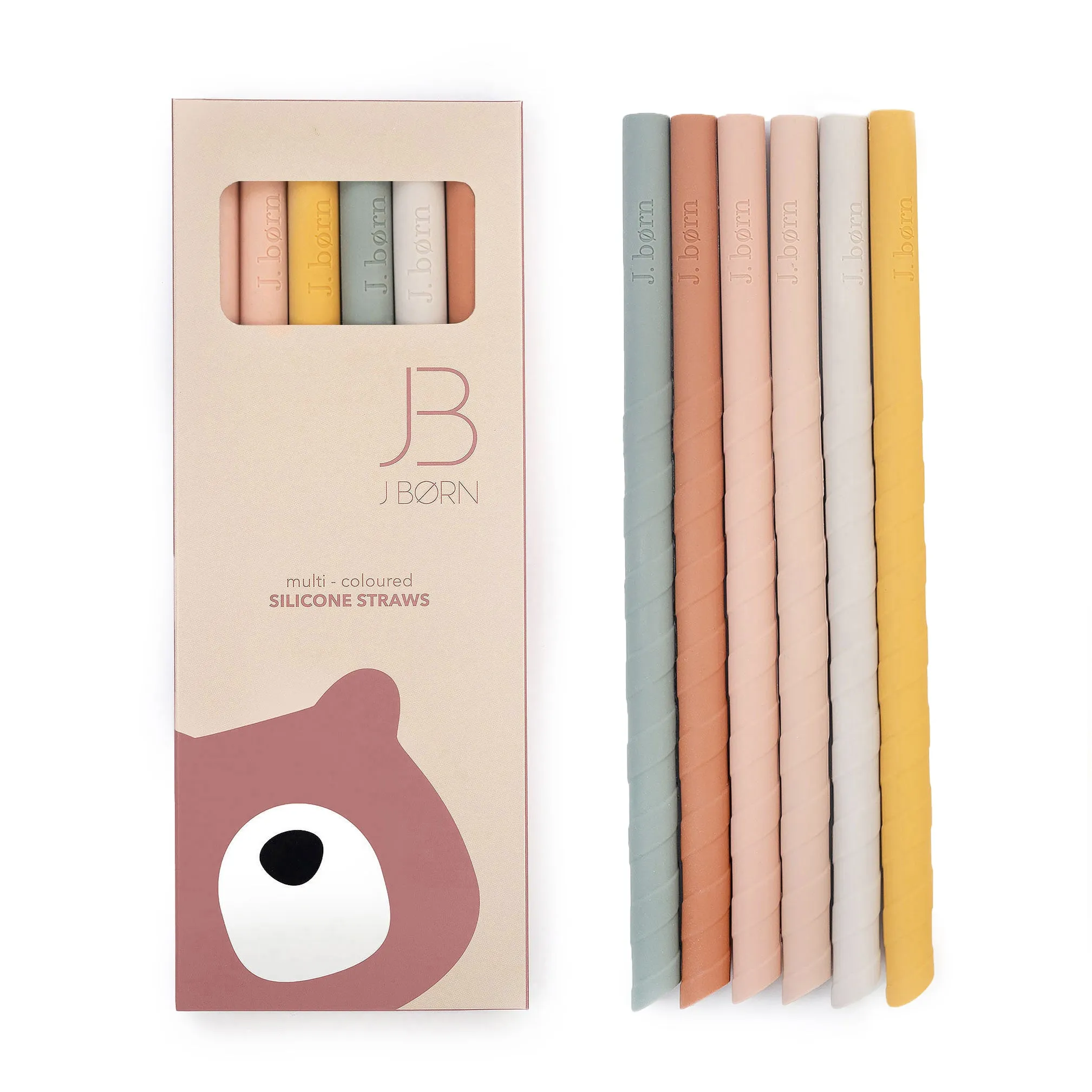 JBØRN Silicone Straws (Straight) x6 with Cleaning Brush & Pouch