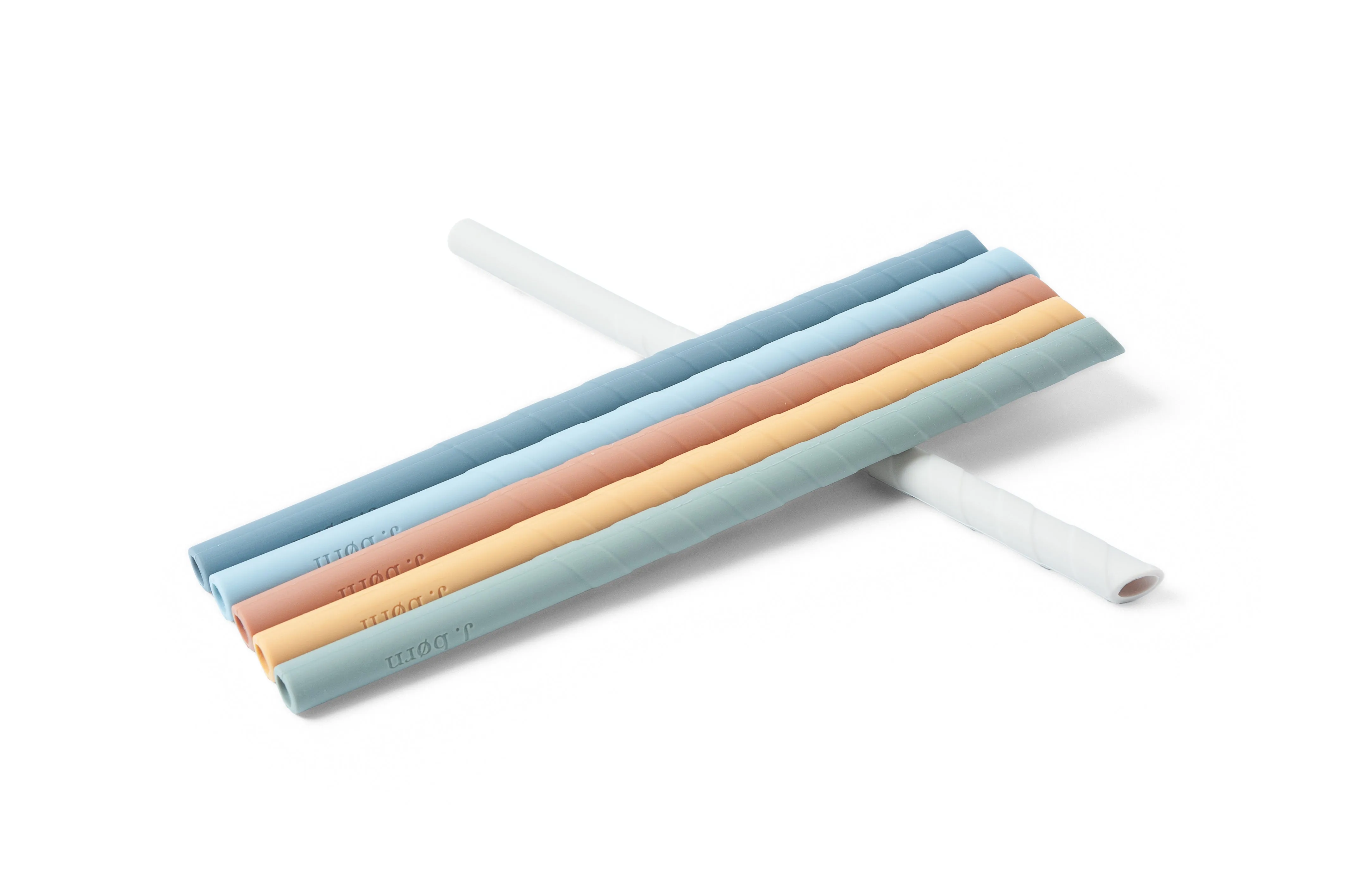 JBØRN Silicone Straws (Straight) x6 with Cleaning Brush & Pouch