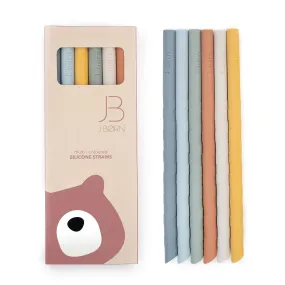 JBØRN Silicone Straws (Straight) x6 with Cleaning Brush & Pouch