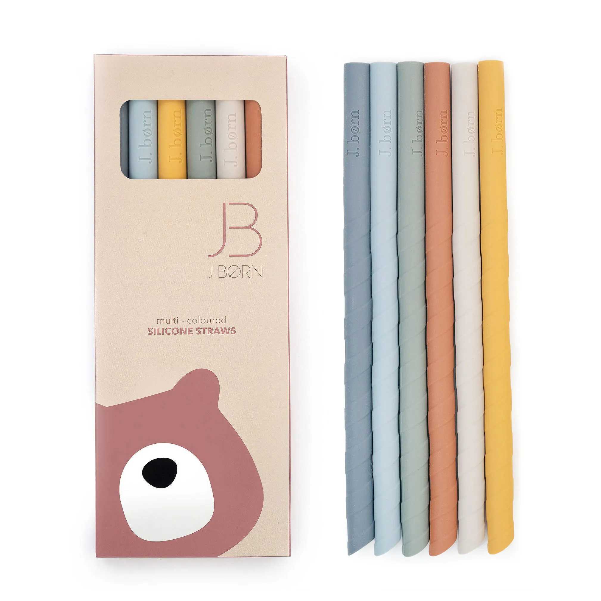 JBØRN Silicone Straws (Straight) x6 with Cleaning Brush & Pouch