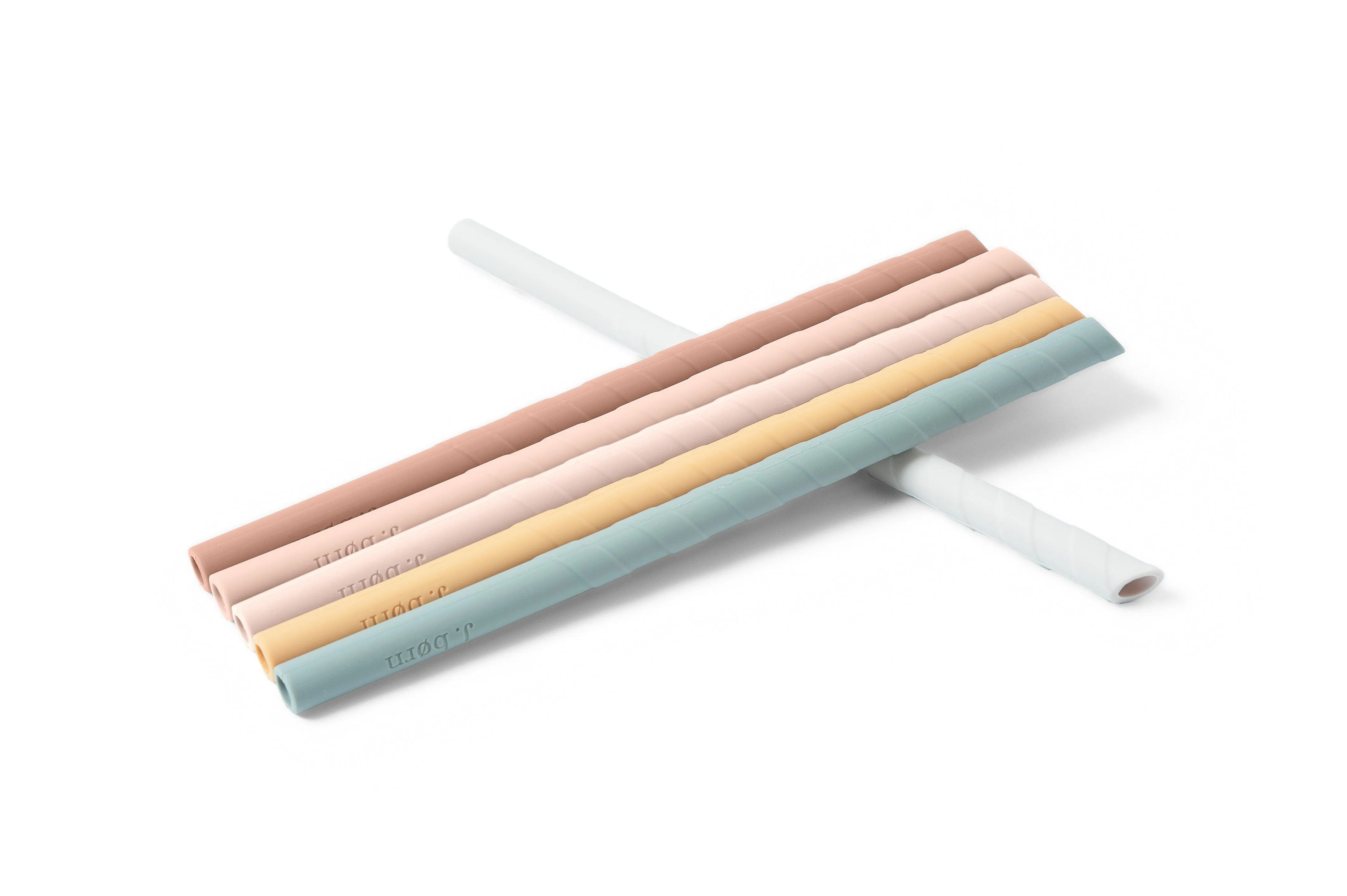 JBØRN Silicone Straws (Straight) x6 with Cleaning Brush & Pouch