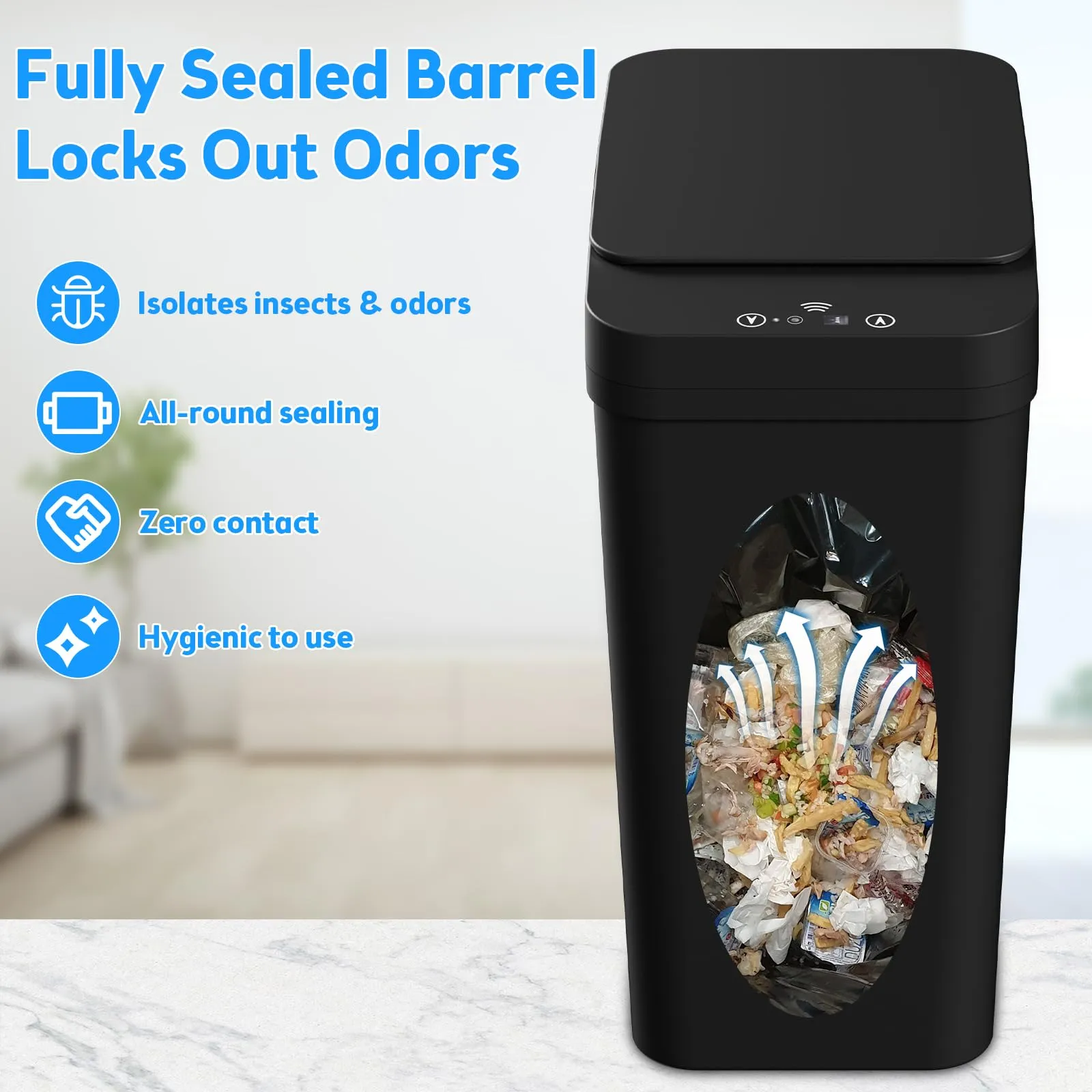KOEYLE 2 Pack 2.2 Gallon Automatic Touchless Garbage Can, Small Motion Sensor Smart Trash Can, Slim Waterproof Trash Bin for Bedroom, Bathroom, Office, Living Room, Black