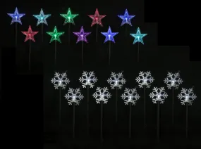 LED Battery Multicolour Snowflakes/ White Stars Stakes with Timer (5pc)