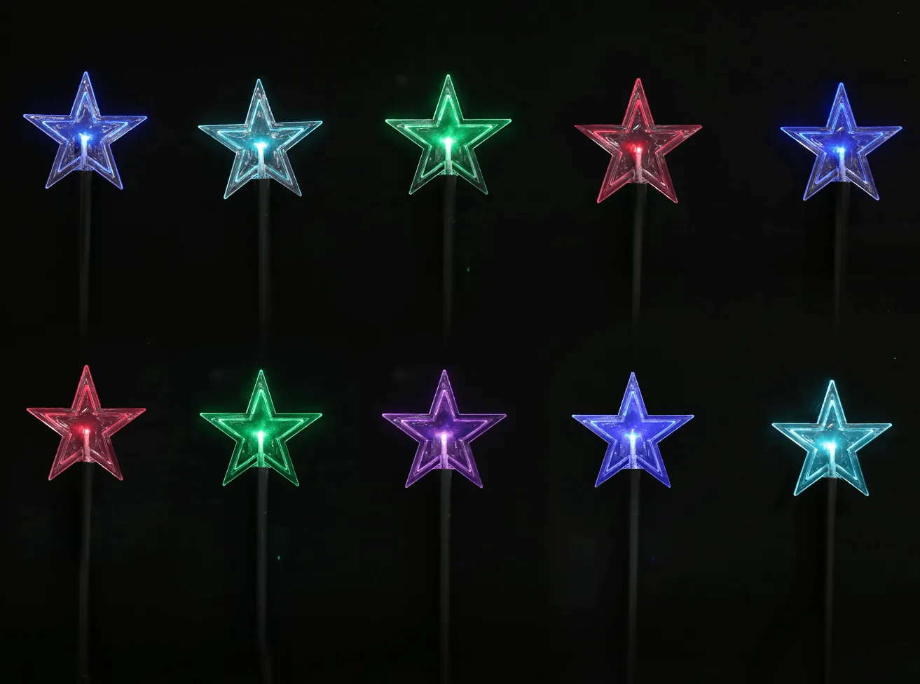 LED Battery Multicolour Snowflakes/ White Stars Stakes with Timer (5pc)