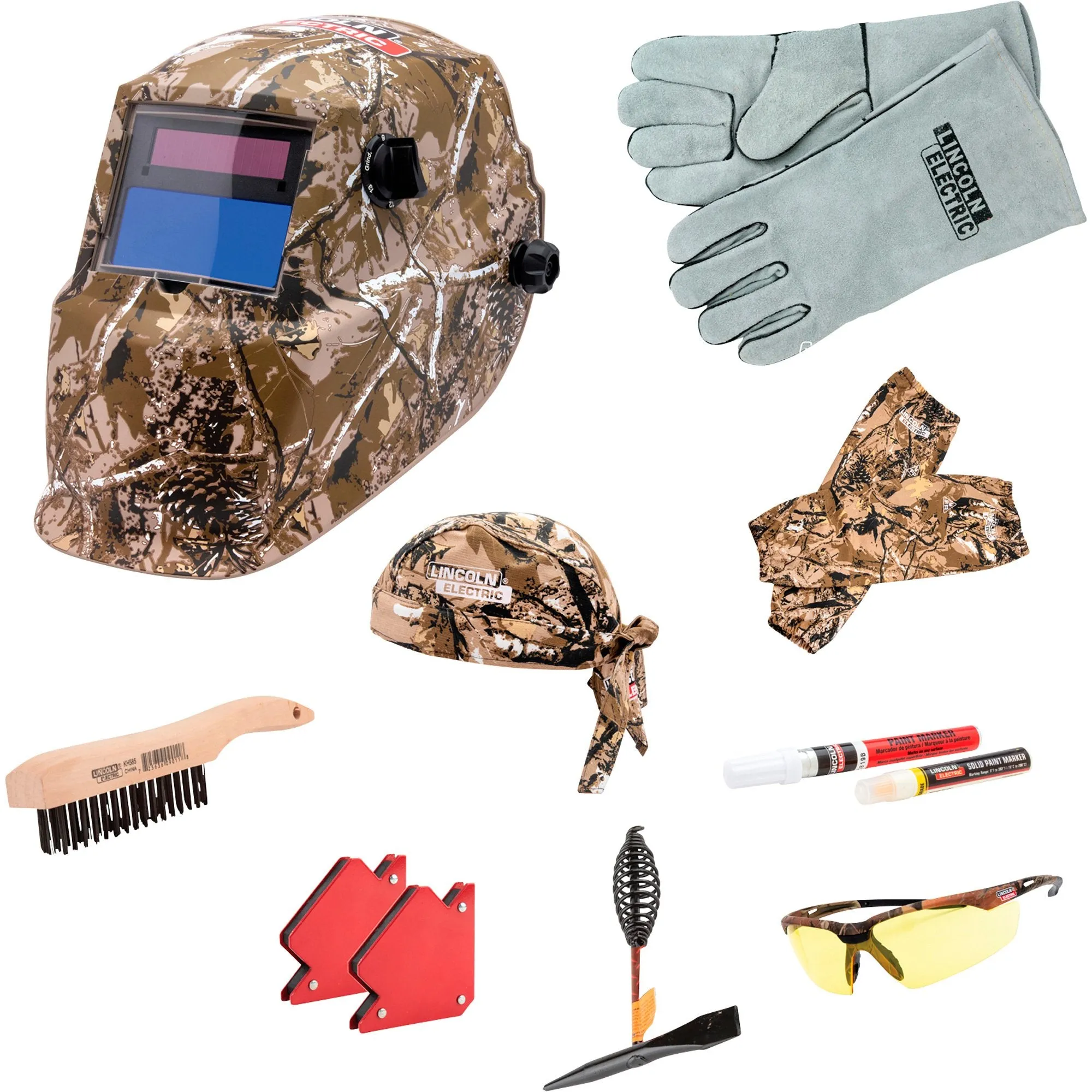 Lincoln K4738-1 Camo Auto Darkening Helmet 9-13 Shade w 10pc Camo Accessory Kit