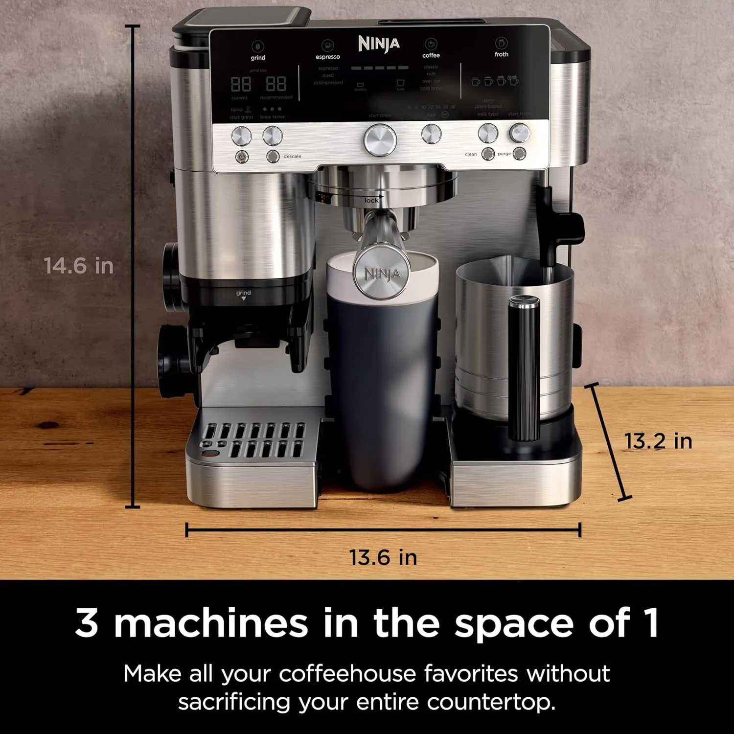 Luxe Café Premier Series, Espresso Machine, Drip & Cold Brew Coffee Maker, Built-In Grinder, Assisted Handling, Hands-Free Frother, Dairy or Non-Dairy