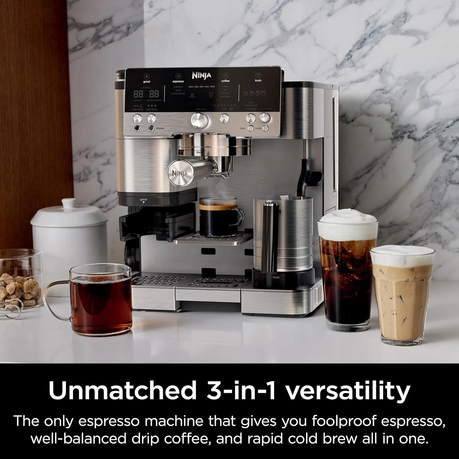 Luxe Café Premier Series, Espresso Machine, Drip & Cold Brew Coffee Maker, Built-In Grinder, Assisted Handling, Hands-Free Frother, Dairy or Non-Dairy