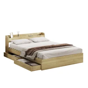 Oikiture Wooden Bed Frame Double Size with Charging Ports & 2 Drawers