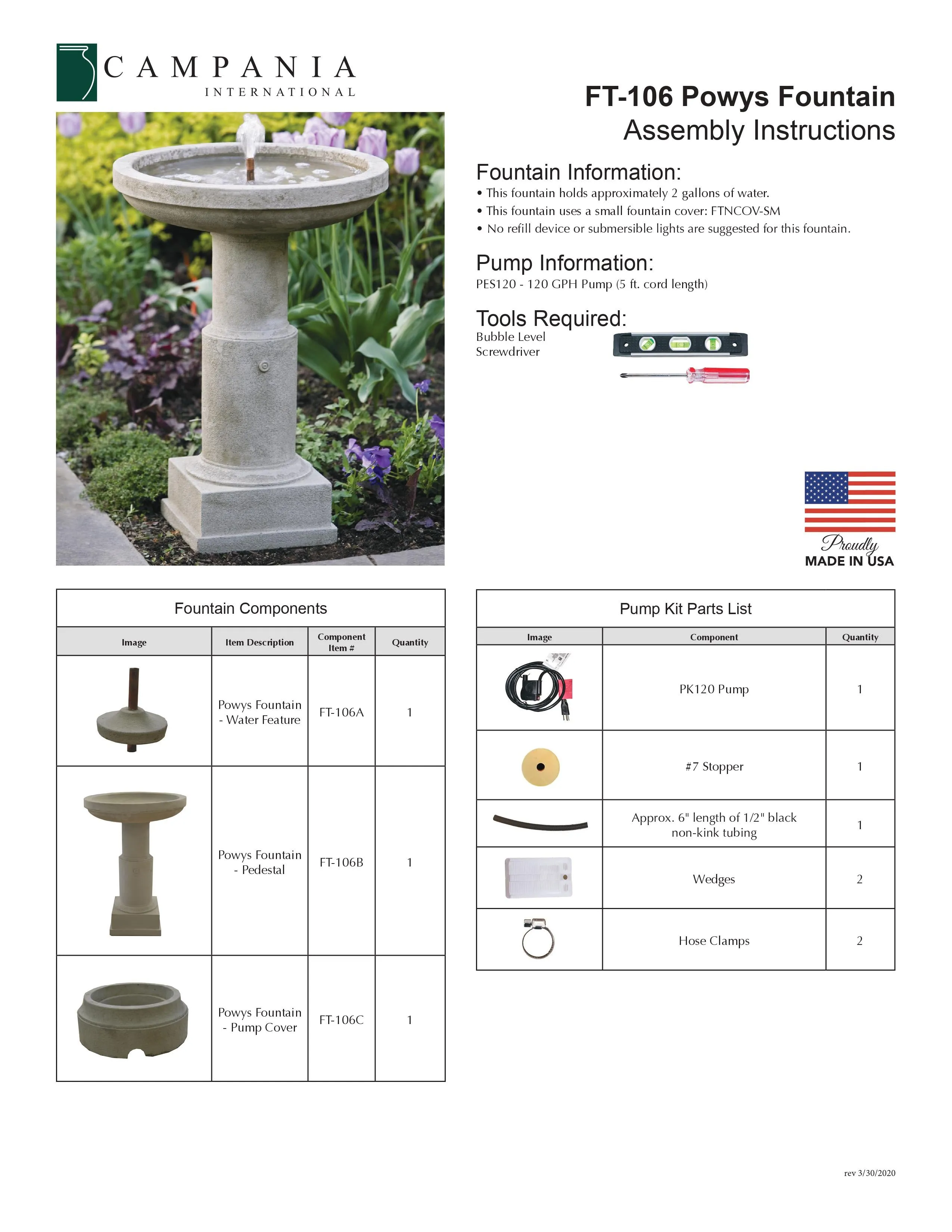 Powys Cast Stone Outdoor Fountain