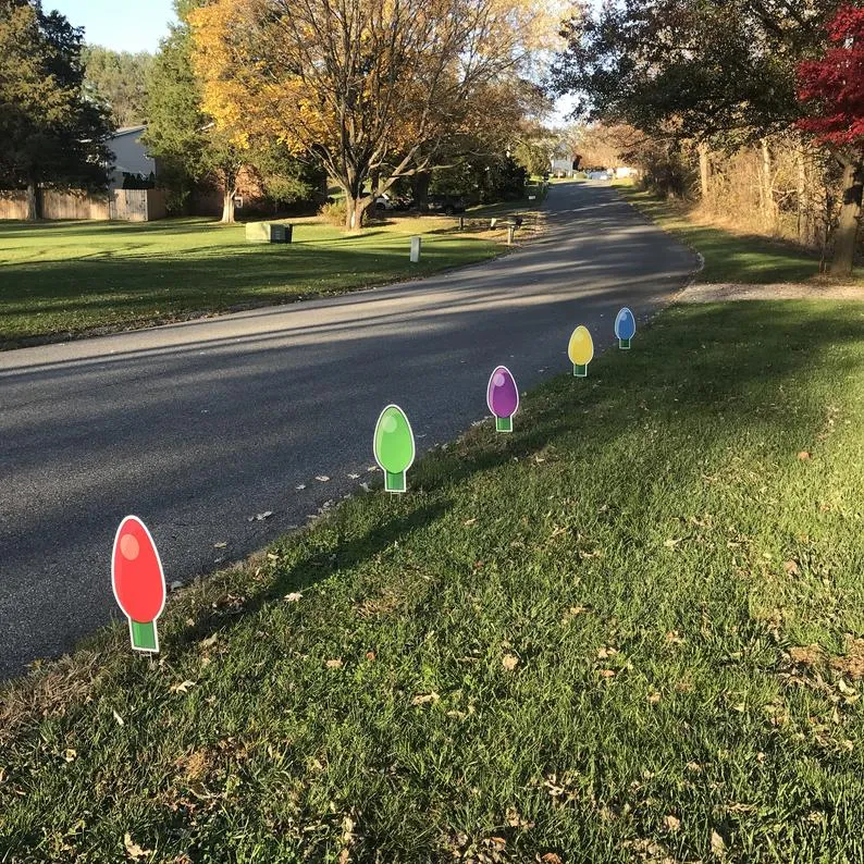 REFLECTIVE Christmas Bulb Yard Decorations  |  Christmas Lawn Signs  | Multi-colored  |  Set of 5  |  Holiday