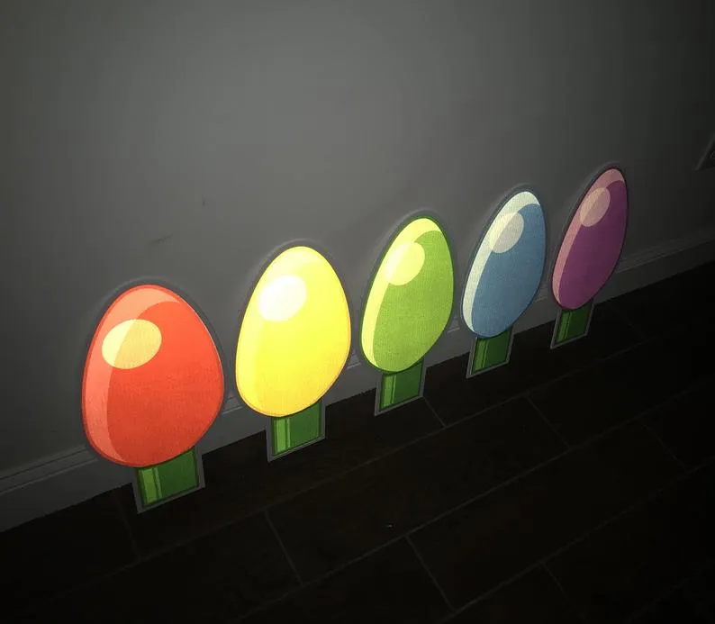 REFLECTIVE Christmas Bulb Yard Decorations  |  Christmas Lawn Signs  | Multi-colored  |  Set of 5  |  Holiday