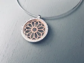 Rose Window Large Pendant in Silver and Rose Gold