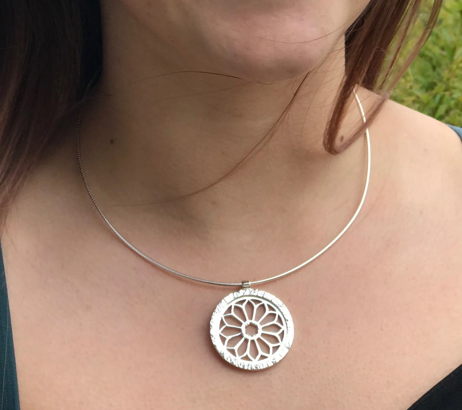 Rose Window Large Pendant in Silver