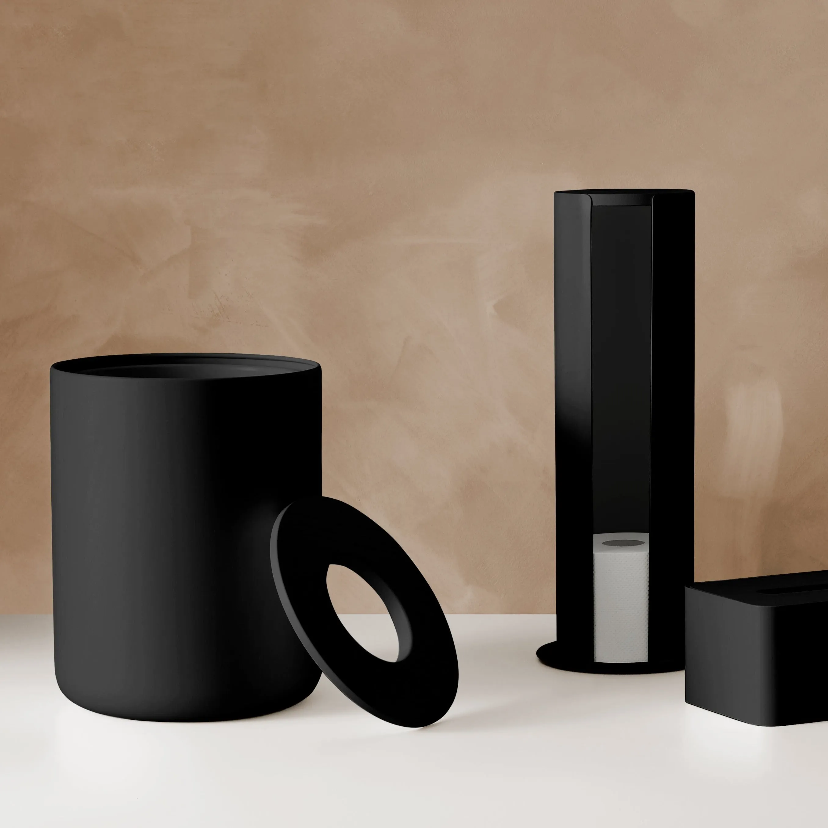 Round Bin with Oak Lid - Black