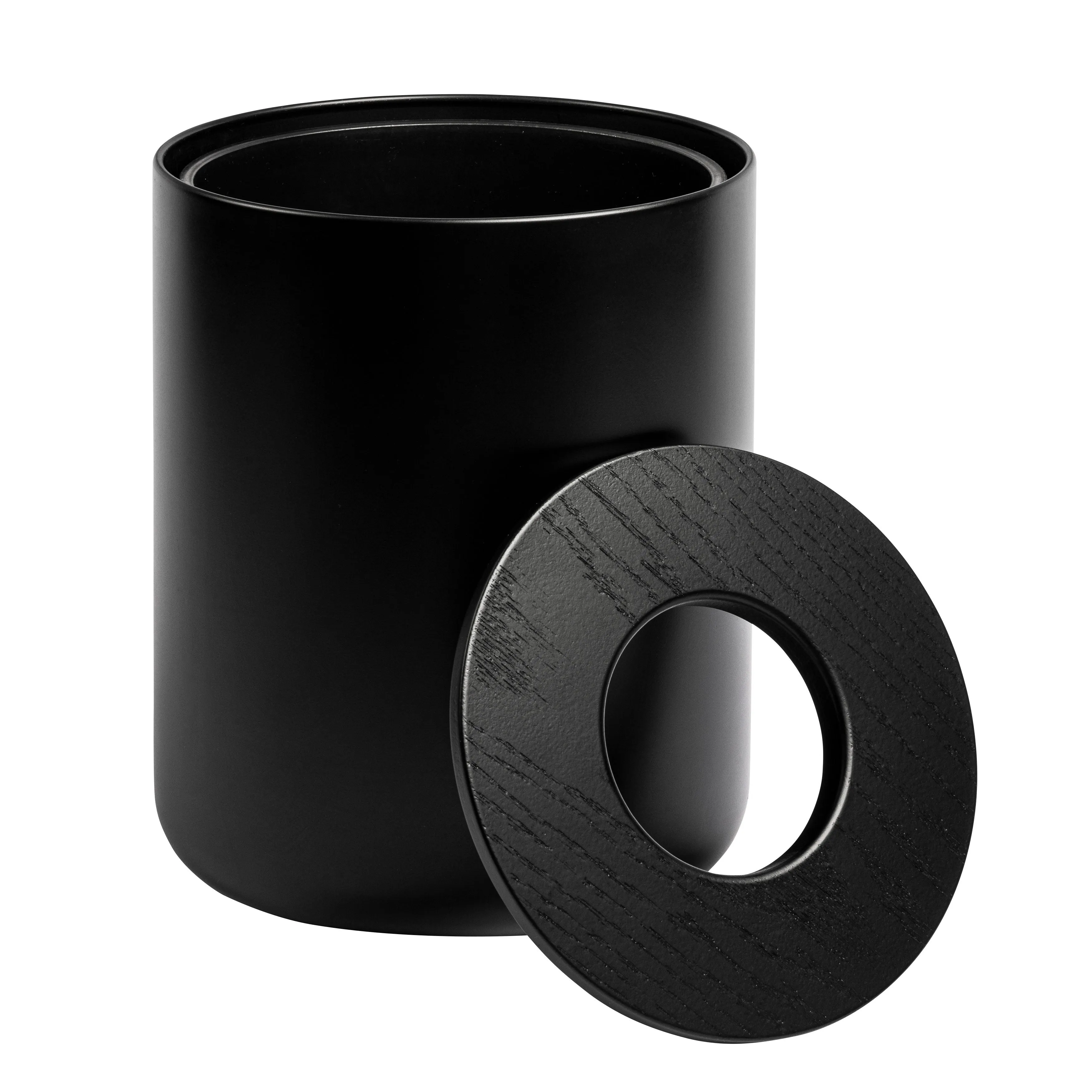 Round Bin with Oak Lid - Black