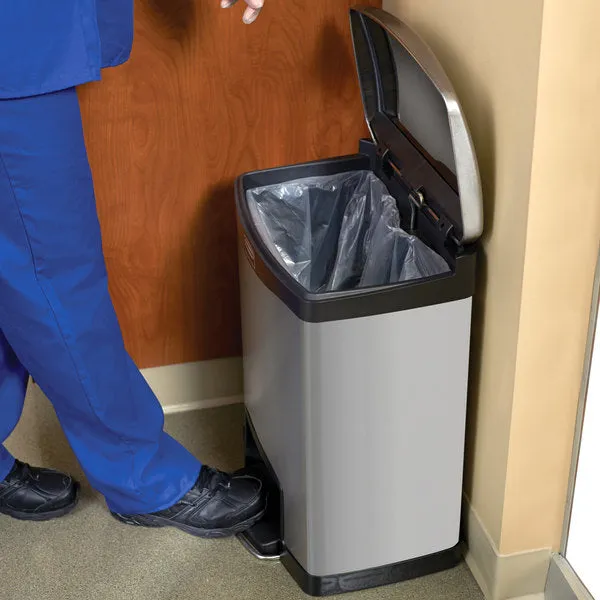 RUBBERMAID SLIM JIM STAINLESS STEEL FRONT STEP ON RECTANGULAR TRASH CAN - 50 L BLACK.