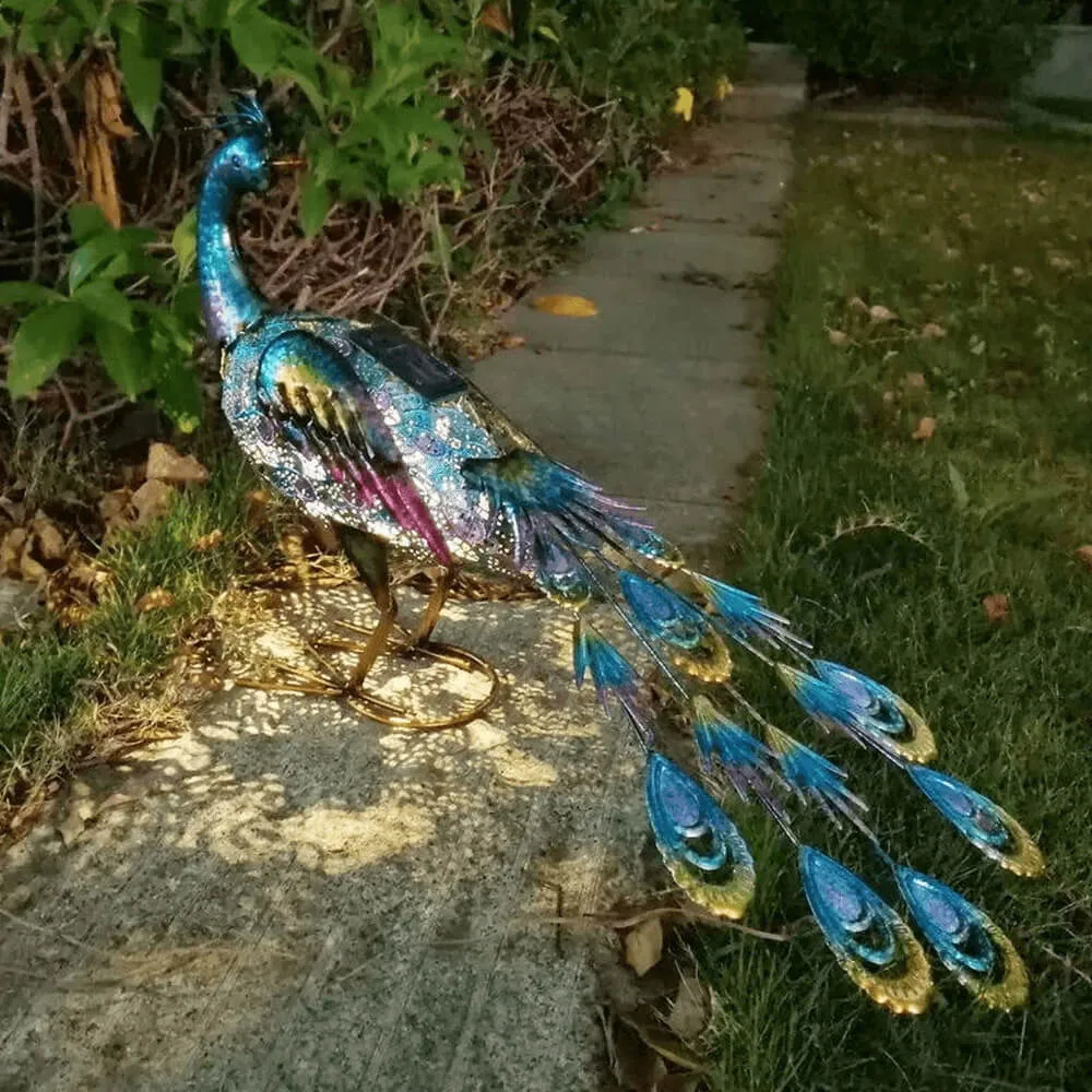 Solar Powered Peacock Garden Statue