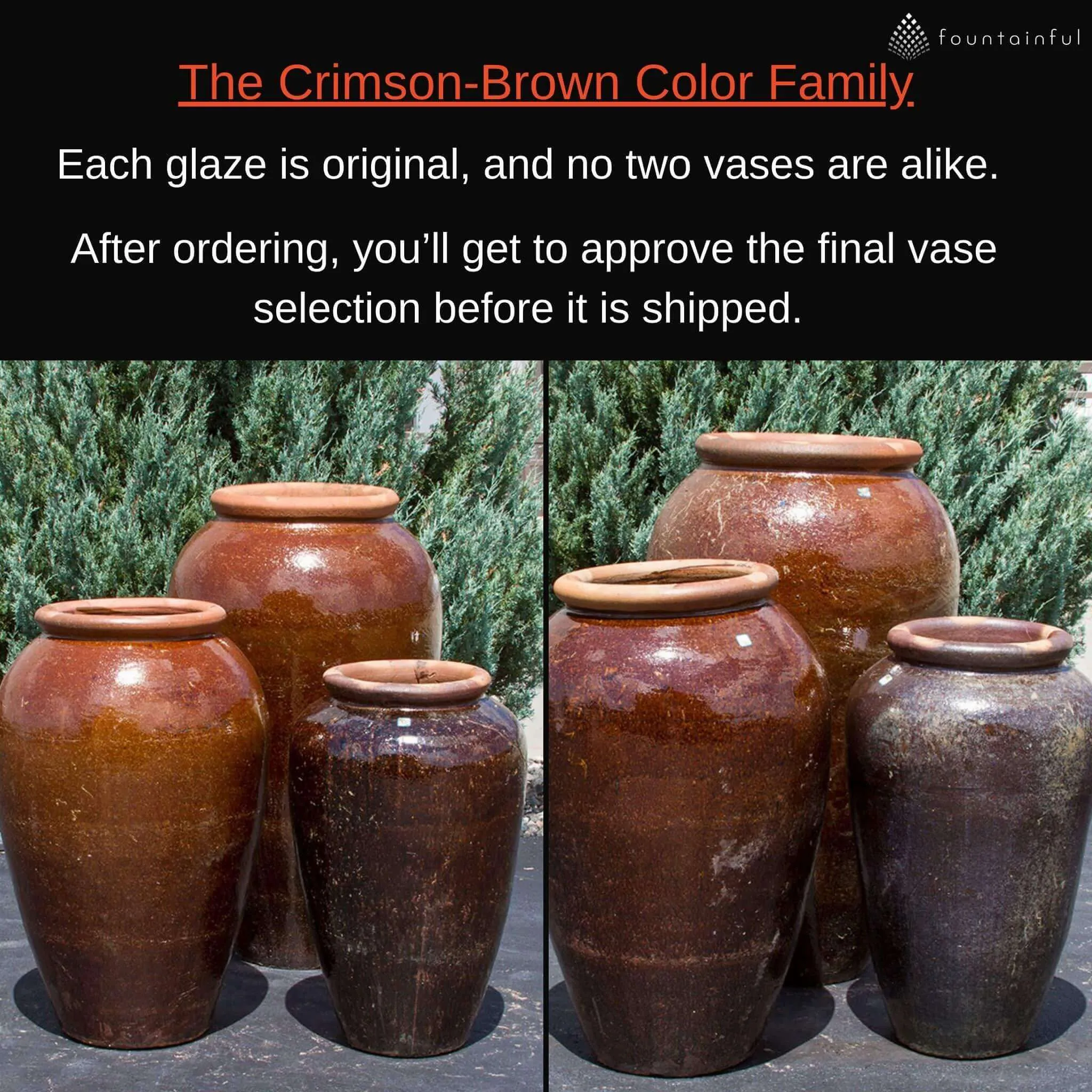 Triple Tuscany Vase "Crimson Brown" Water Fountain - Complete Kit - Blue Thumb