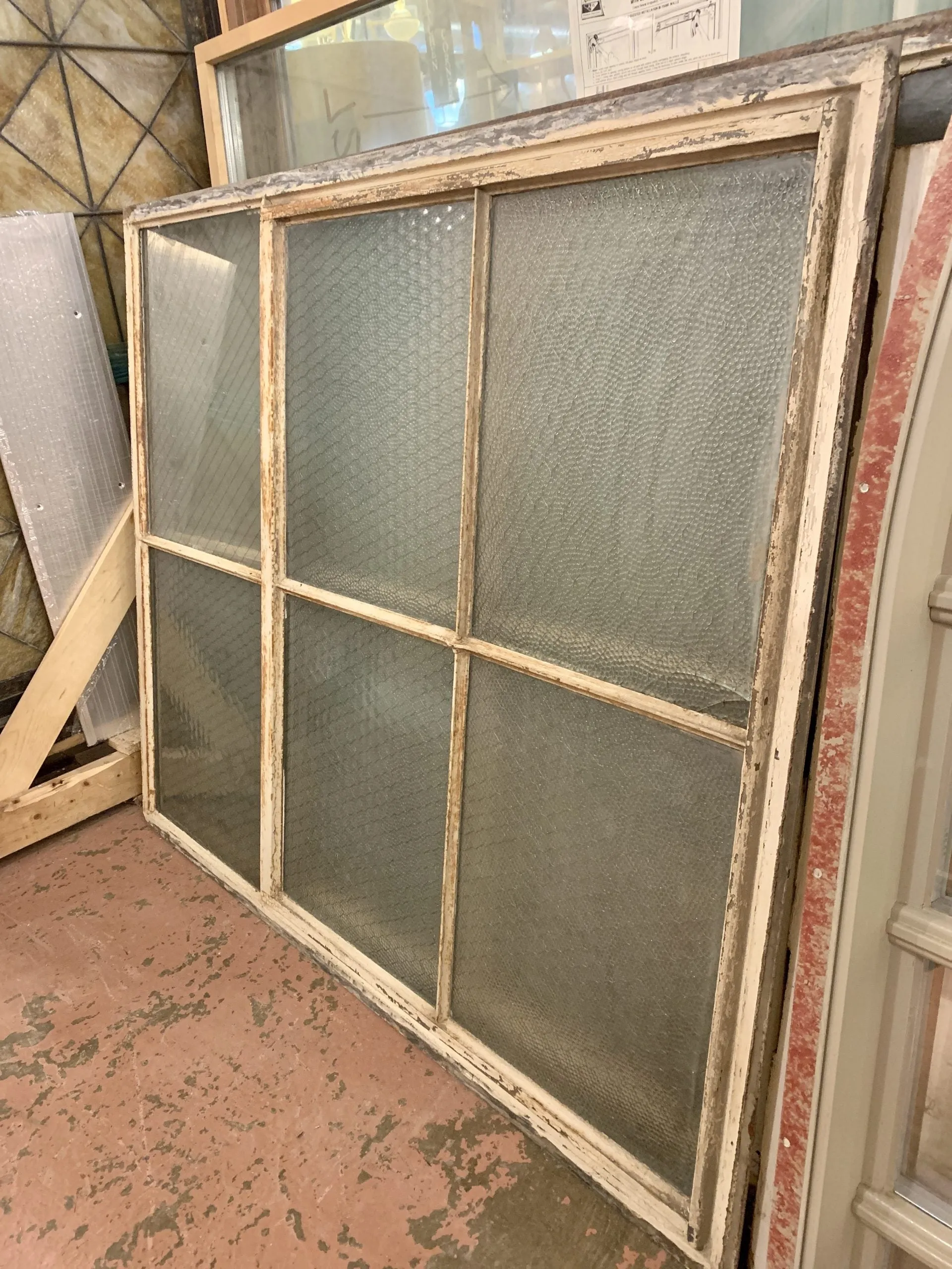Vintage Iron Industrial Window, 6 Panel, Chicken Wire