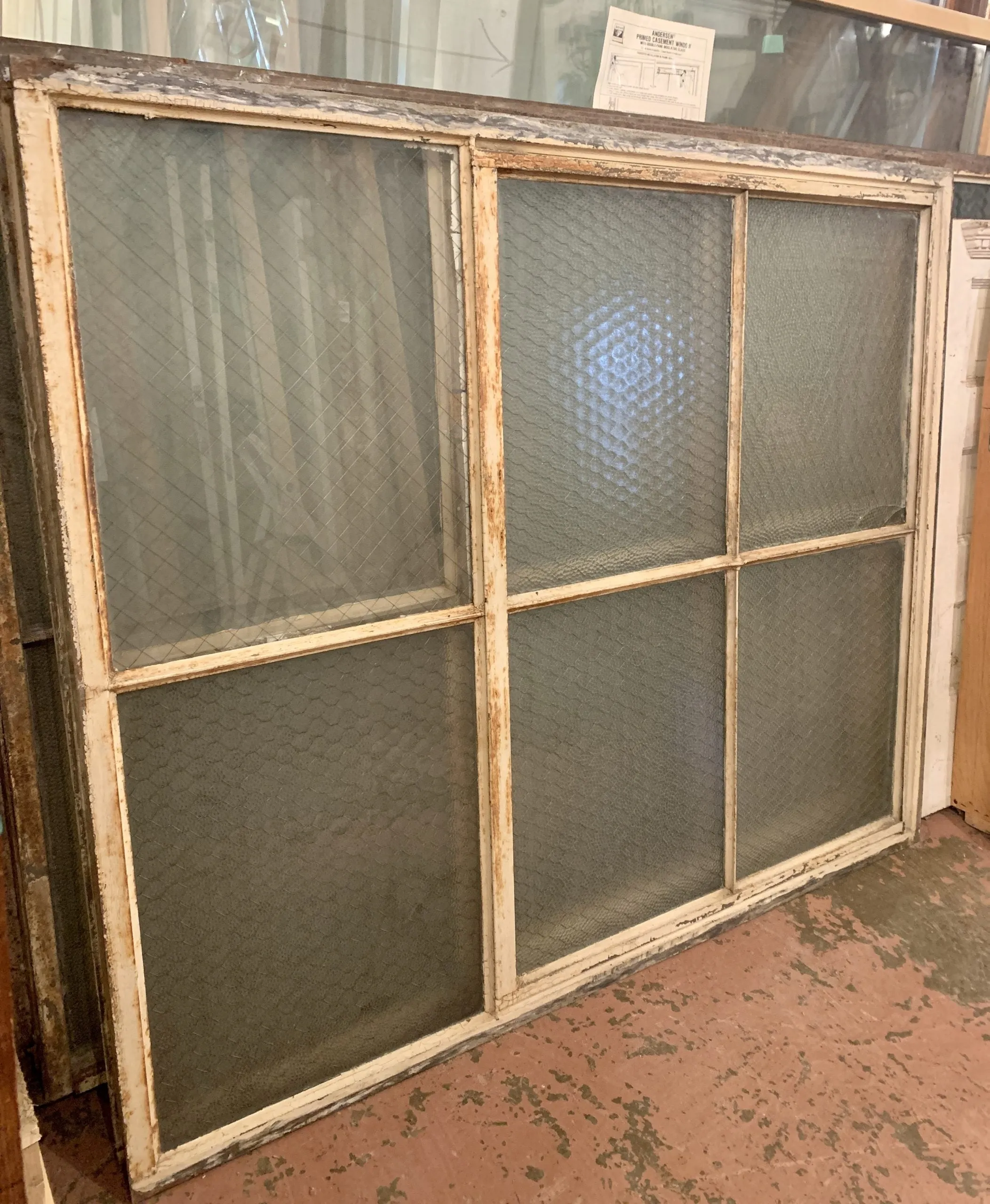 Vintage Iron Industrial Window, 6 Panel, Chicken Wire