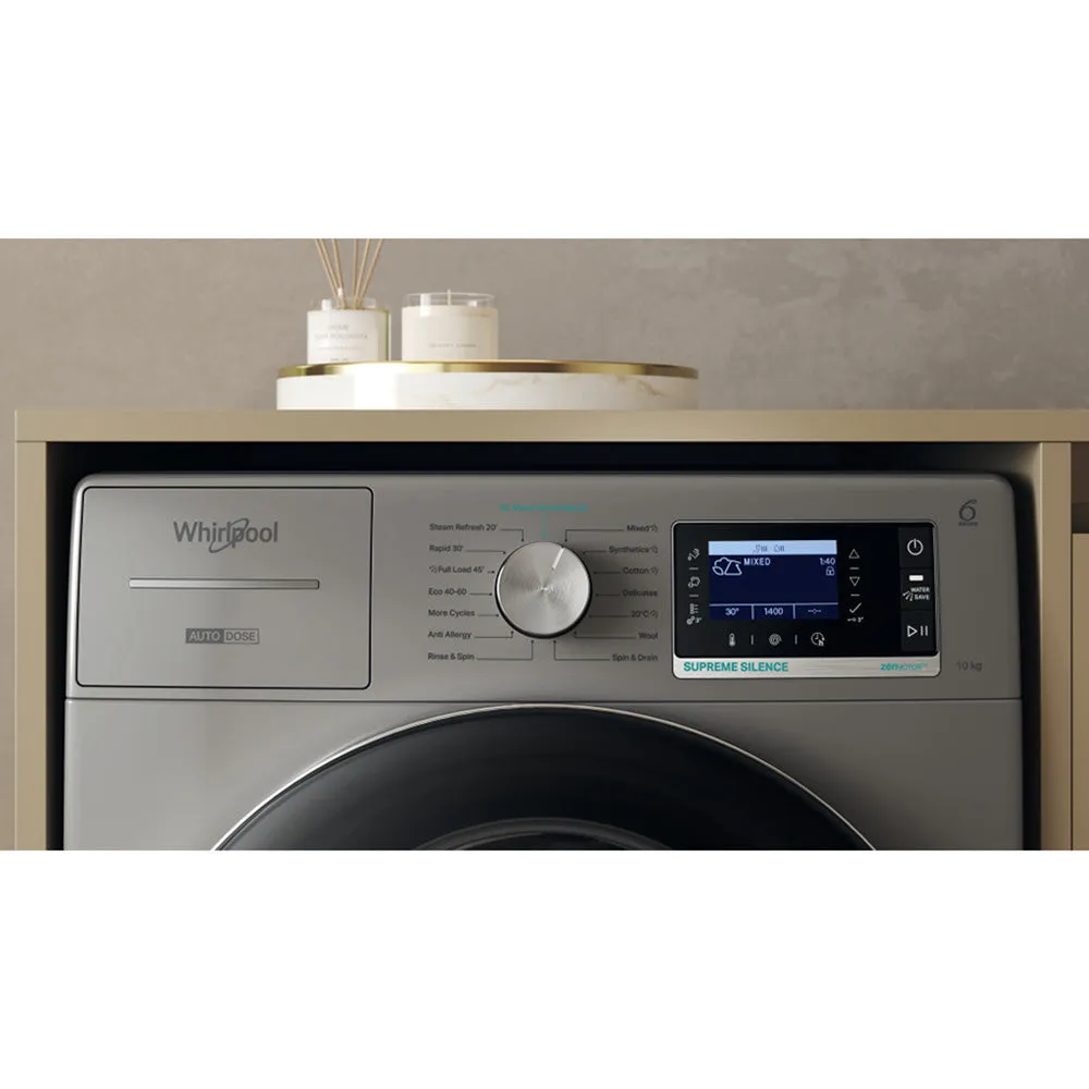 Whirlpool Supreme Silence 10KG 1400RPM Freestanding Washing Machine - Silver | W8 09ADS SILENCE UK