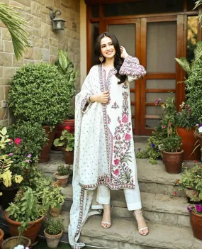 White Color Fancy Dhaga Embroidery Work Dress