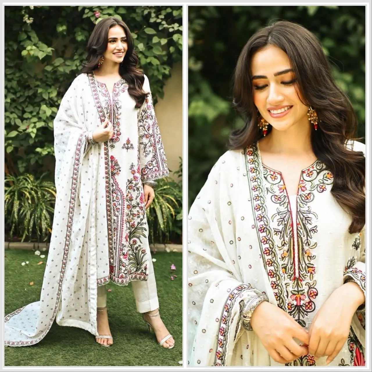 White Color Fancy Dhaga Embroidery Work Dress