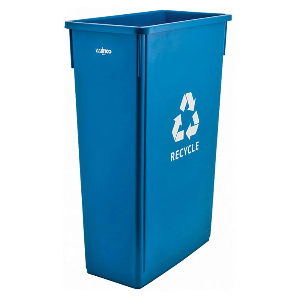 Winco PTC-23L Blue Slender Recycle Trash Can, 23 Gallon